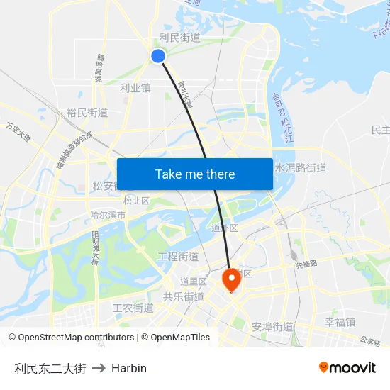 利民东二大街 to Harbin map