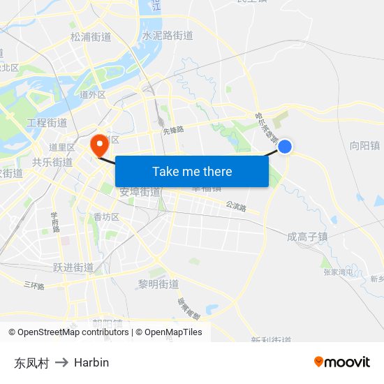 东凤村 to Harbin map