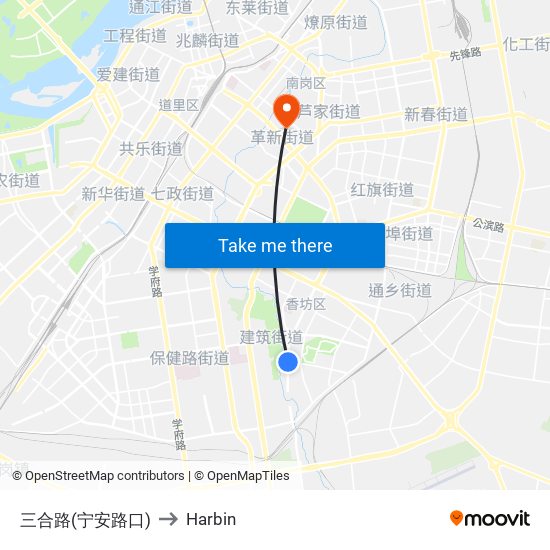 三合路(宁安路口) to Harbin map