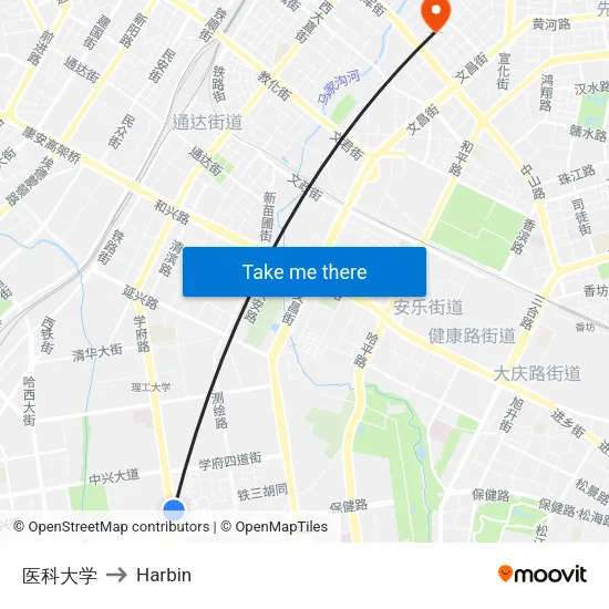 Medical University to Harbin map