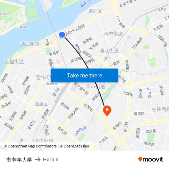 市老年大学 to Harbin map