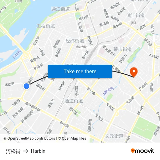 Hesong Street to Harbin map