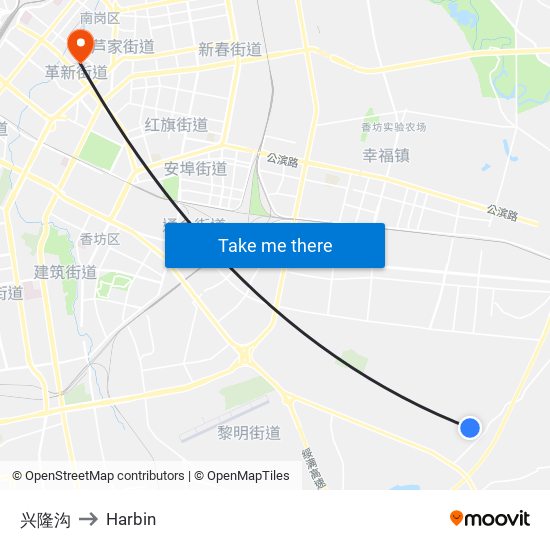 兴隆沟 to Harbin map