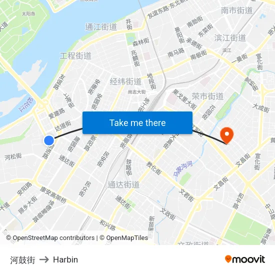河鼓街 to Harbin map