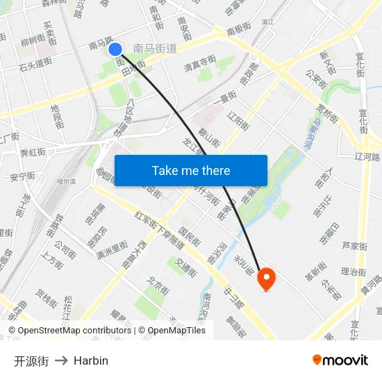 开源街 to Harbin map