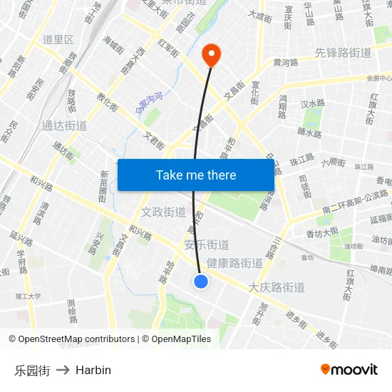 乐园街 to Harbin map
