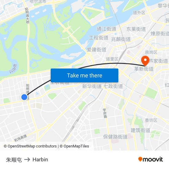 朱顺屯 to Harbin map