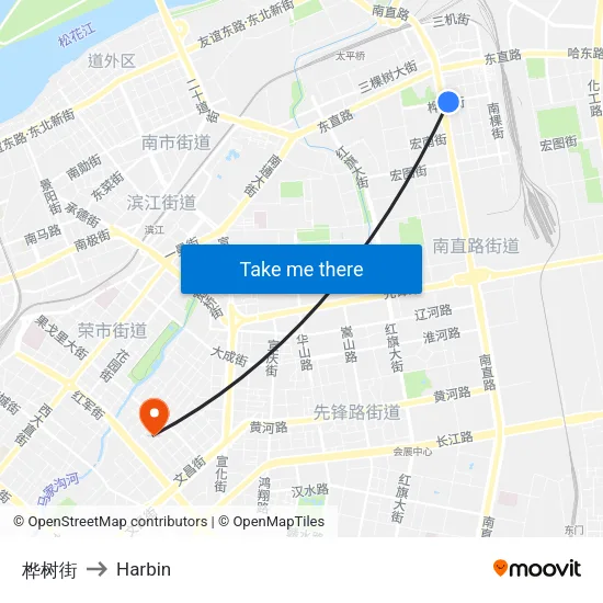 桦树街 to Harbin map