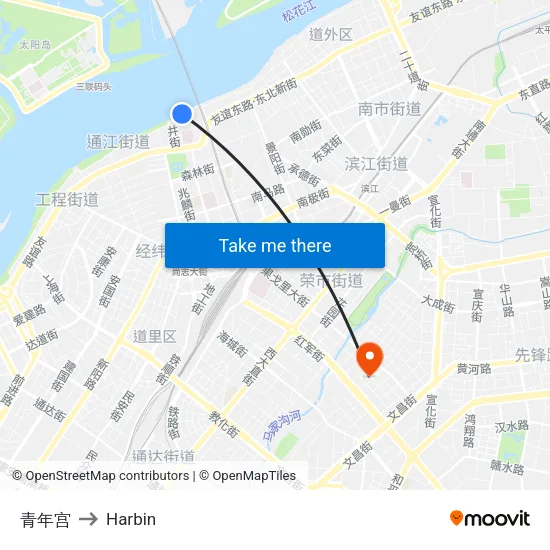 青年宫 to Harbin map