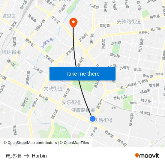 电塔街 to Harbin map