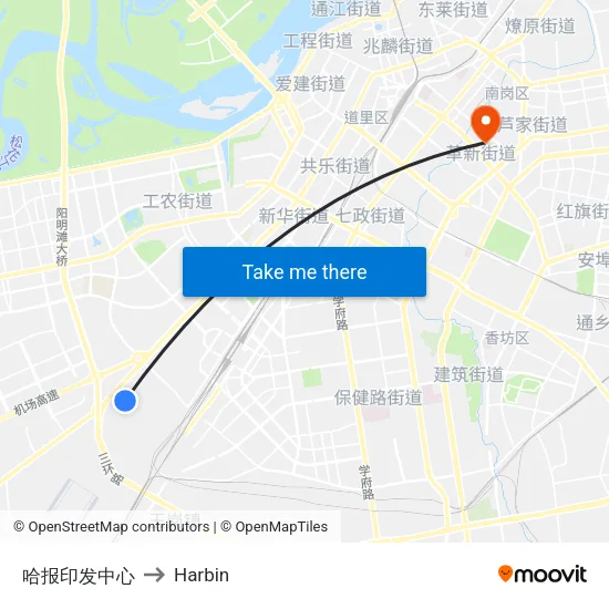 哈报印发中心 to Harbin map