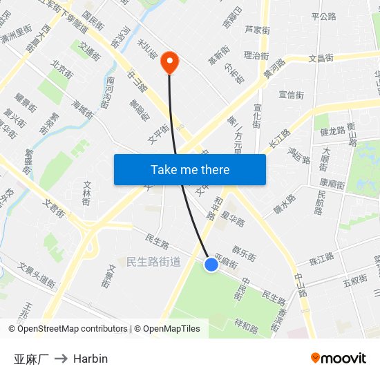 亚麻厂 to Harbin map