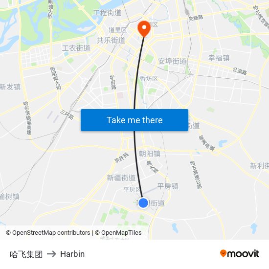 哈飞集团 to Harbin map