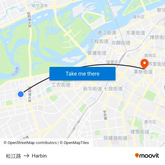 松江路 to Harbin map