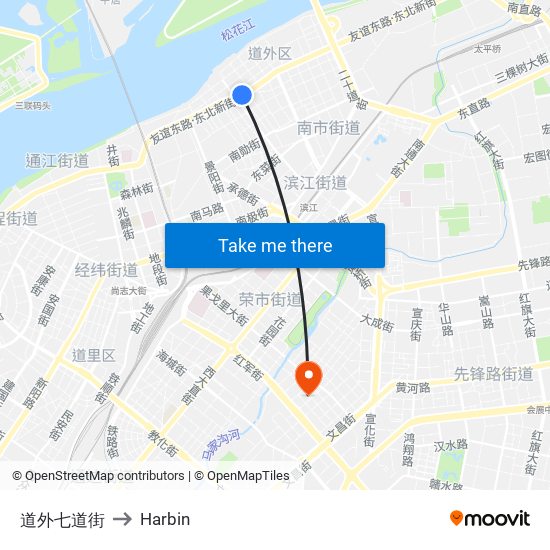 道外七道街 to Harbin map