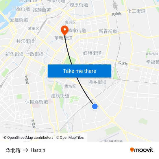 华北路 to Harbin map