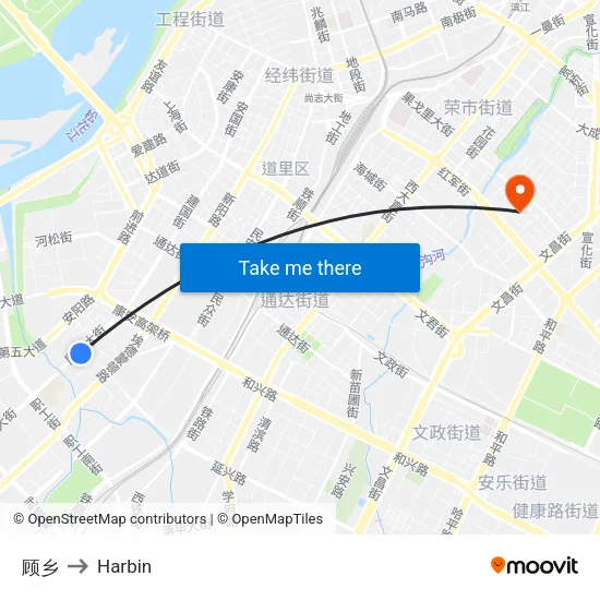 顾乡 to Harbin map
