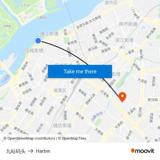 九站码头 to Harbin map