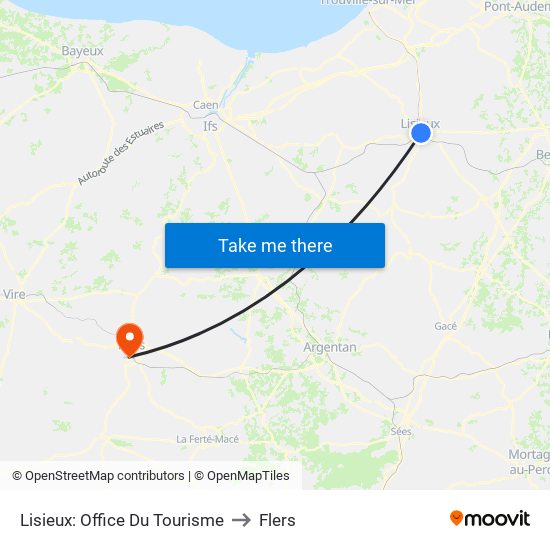 Lisieux: Office Du Tourisme to Flers map