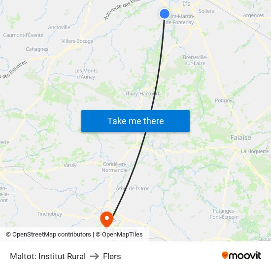 Maltot: Institut Rural to Flers map