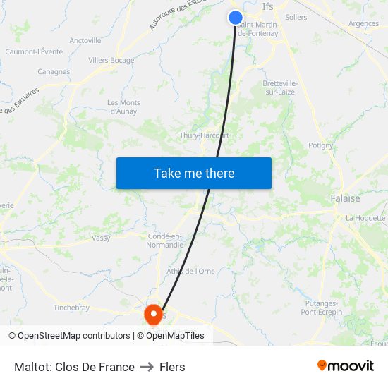 Maltot: Clos De France to Flers map