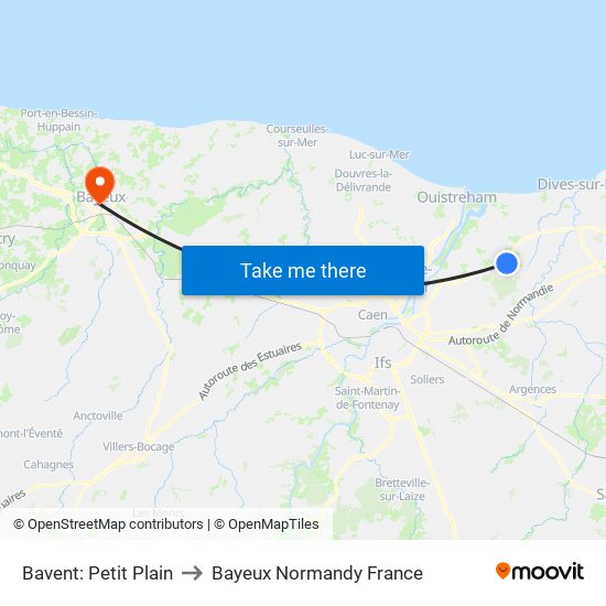 Bavent: Petit Plain to Bayeux Normandy France map