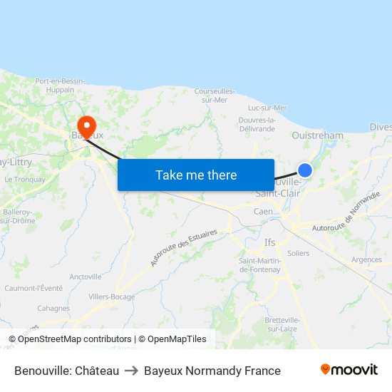 Benouville: Château to Bayeux Normandy France map