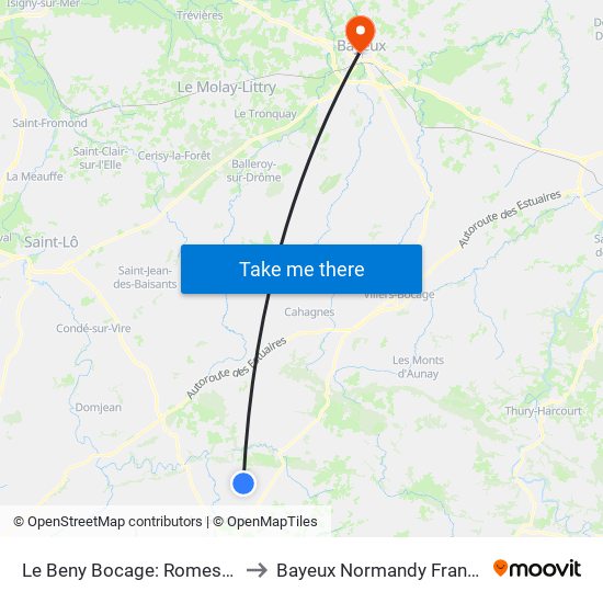 Le Beny Bocage: Romesnil to Bayeux Normandy France map