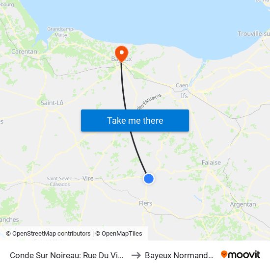 Conde Sur Noireau: Rue Du Vieux Château to Bayeux Normandy France map