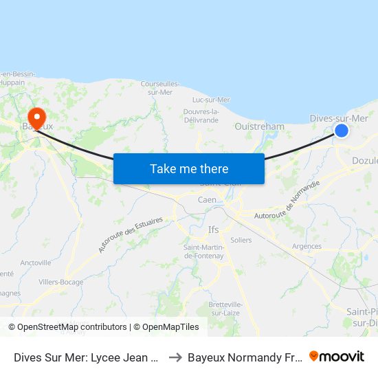 Dives Sur Mer: Lycee Jean Jooris to Bayeux Normandy France map