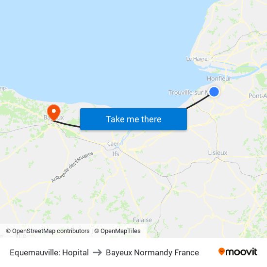 Equemauville: Hopital to Bayeux Normandy France map