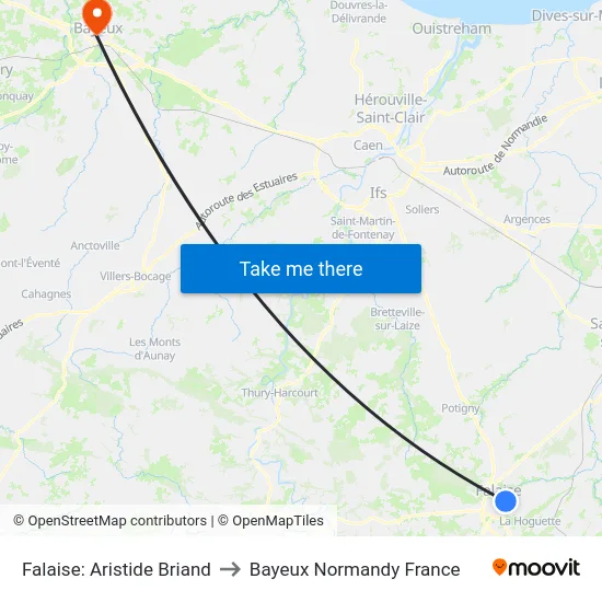 Falaise: Aristide Briand to Bayeux Normandy France map