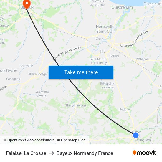 Falaise: La Crosse to Bayeux Normandy France map