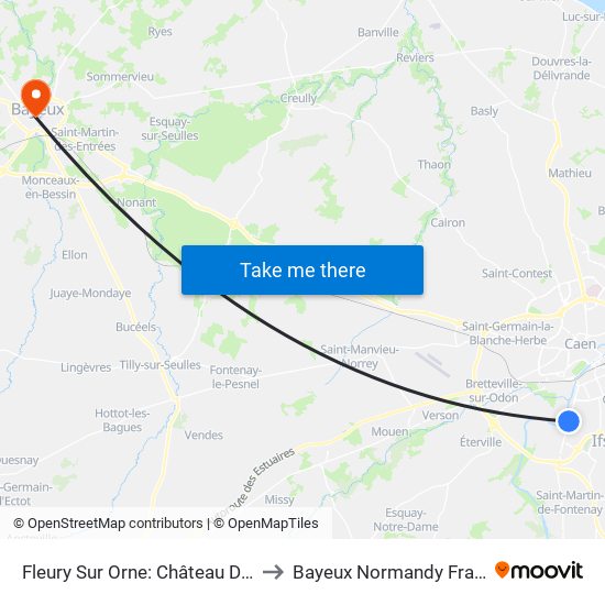 Fleury Sur Orne: Château D'Eau to Bayeux Normandy France map