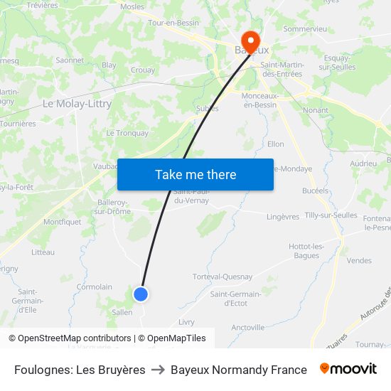 Foulognes: Les Bruyères to Bayeux Normandy France map