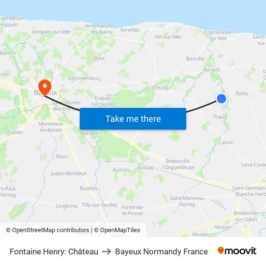 Fontaine Henry: Château to Bayeux Normandy France map