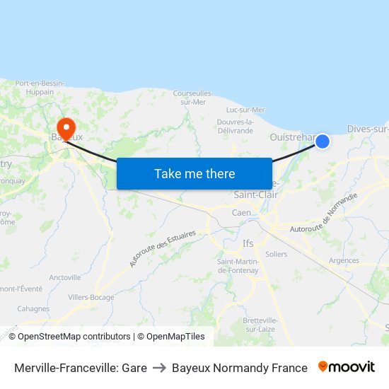 Merville-Franceville: Gare to Bayeux Normandy France map