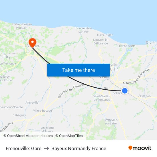Frenouville: Gare to Bayeux Normandy France map