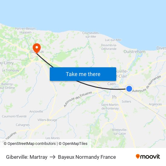 Giberville: Martray to Bayeux Normandy France map