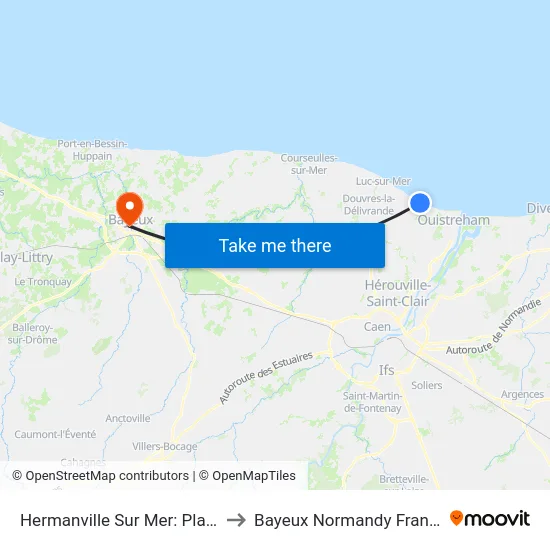 Hermanville Sur Mer: Plage to Bayeux Normandy France map