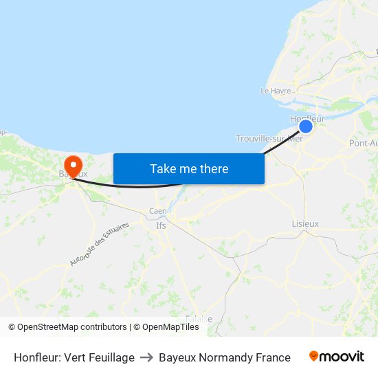 Honfleur: Vert Feuillage to Bayeux Normandy France map