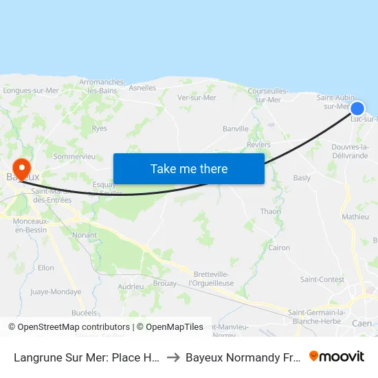 Langrune Sur Mer: Place Harivel to Bayeux Normandy France map