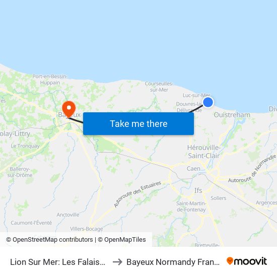 Lion Sur Mer: Les Falaises to Bayeux Normandy France map