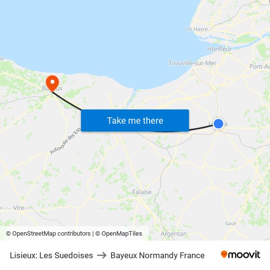 Lisieux: Les Suedoises to Bayeux Normandy France map