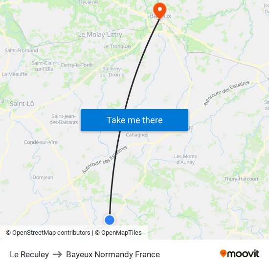 Le Reculey to Bayeux Normandy France map