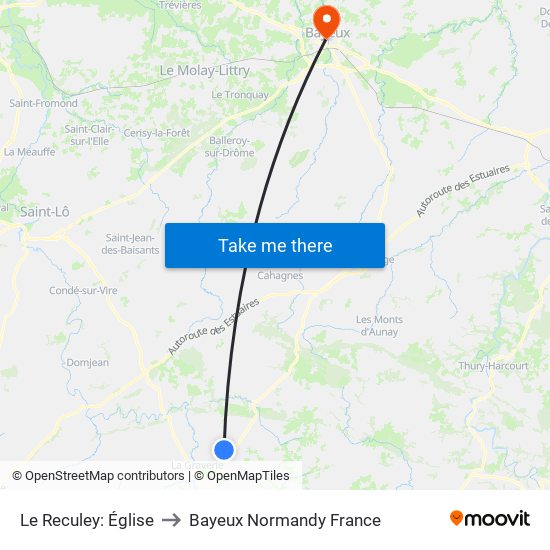 Le Reculey: Église to Bayeux Normandy France map