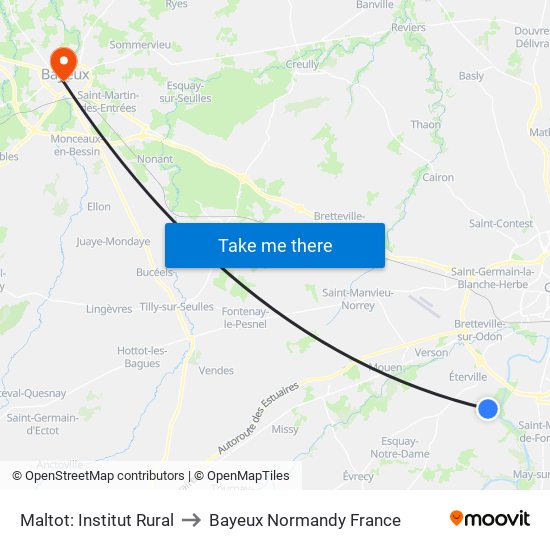 Maltot: Institut Rural to Bayeux Normandy France map