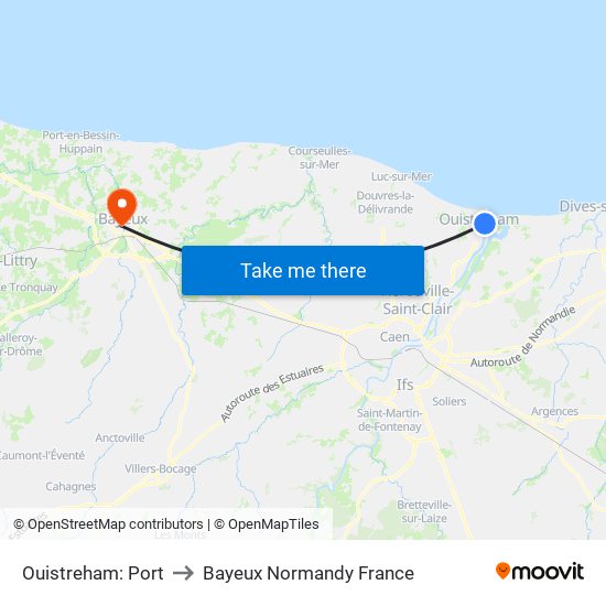 Ouistreham: Port to Bayeux Normandy France map
