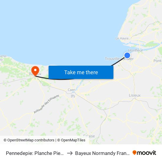 Pennedepie: Planche Pierre to Bayeux Normandy France map