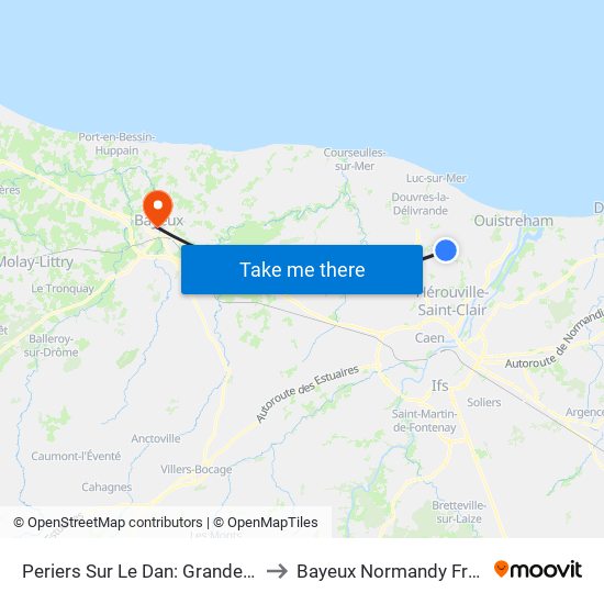 Periers Sur Le Dan: Grande Cour to Bayeux Normandy France map